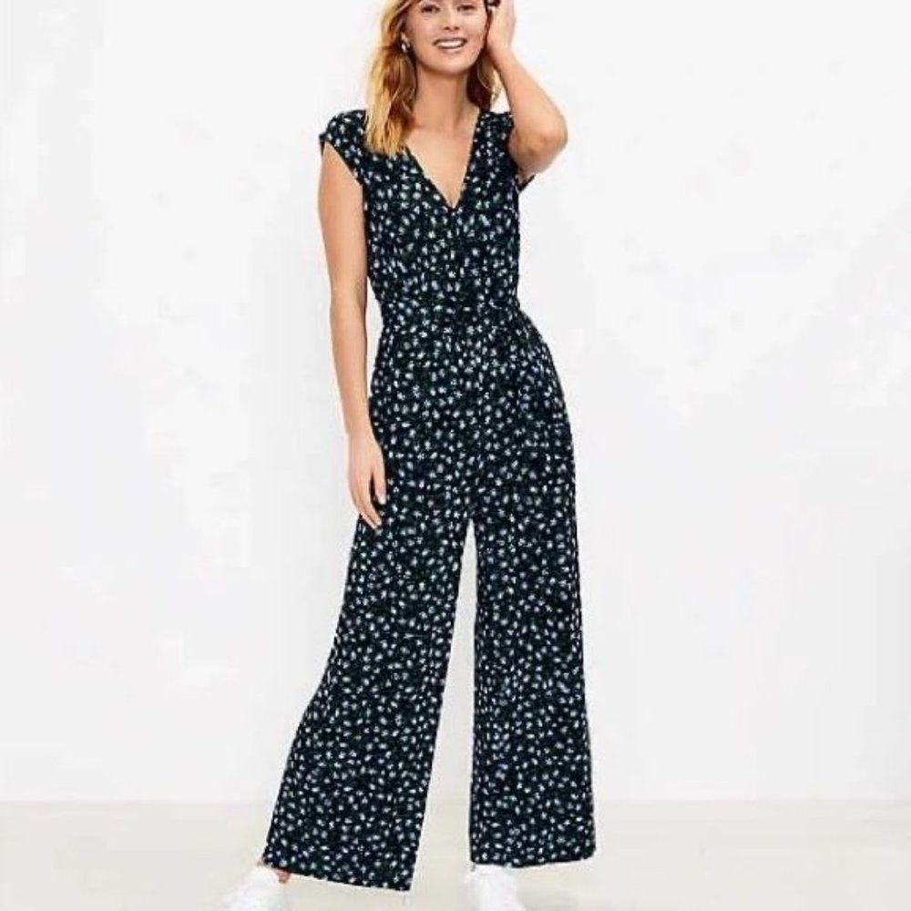 Loft Floral Cap Sleeve Jumpsuit